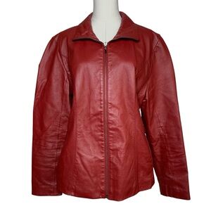 Wilson’s Leather Red Full Zip Jacket Pockets Grunge Goth Retro Emo Classic